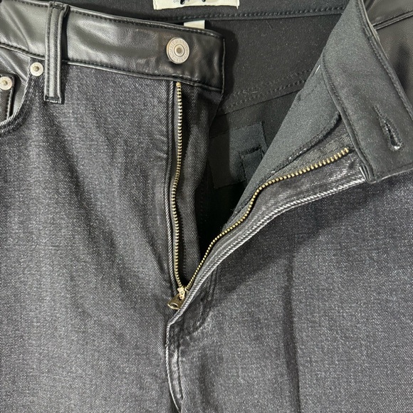 Abercrombie Mixed Fabric Ultra High Rise Ankle Straight Jeans Black Faux Leather - Picture 9 of 14